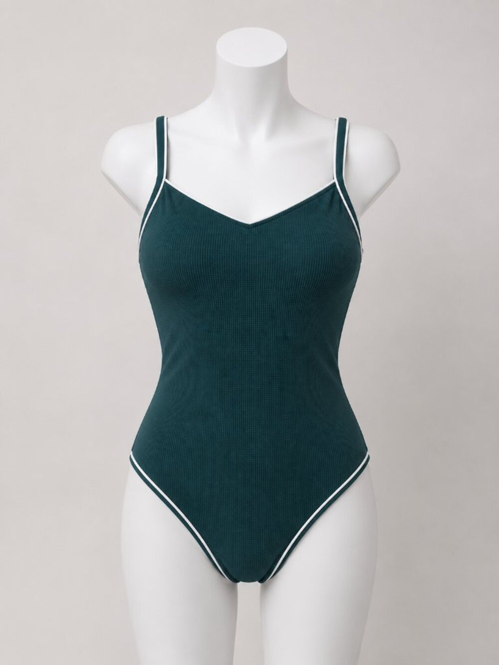 Shade & Shore Textured Teal One Piece Swimsuit Size Small White Trim NWT